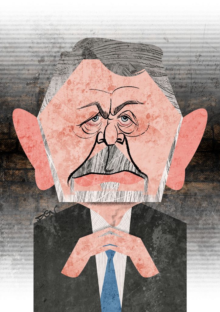 Caricatura de Jaime Blanch como Salvador Martí en El Ministerio del Tiempo. 